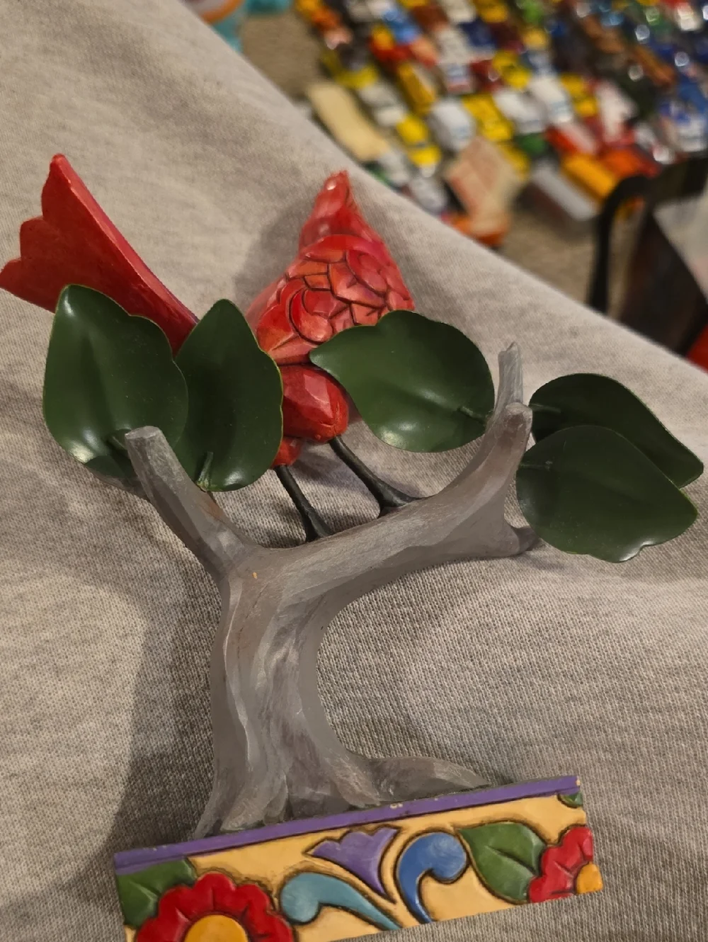 Decorative Red Cardinal Bird Figurine - Ornate Tree Perch